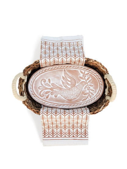 Bread Warmer & Basket Gift Set with Tea Towel - Bird Oval - Shellcreations
