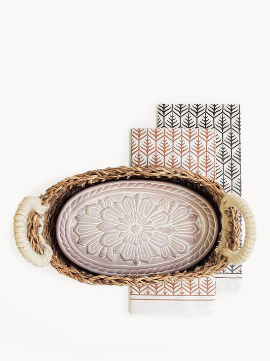 Bread Warmer & Basket Gift Set with Tea Towel - Flower - Shellcreations
