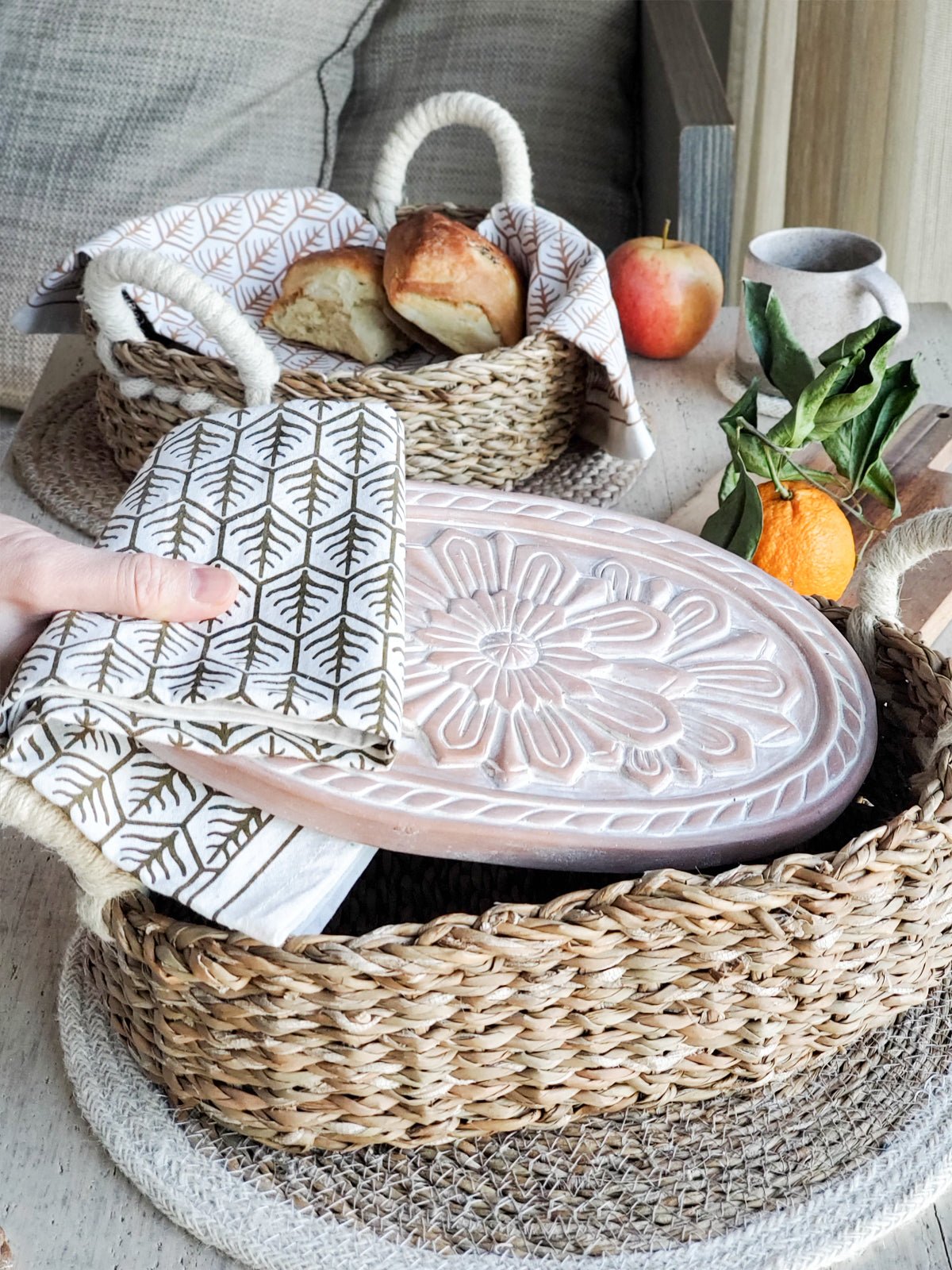 Bread Warmer & Basket Gift Set with Tea Towel - Flower - Shellcreations