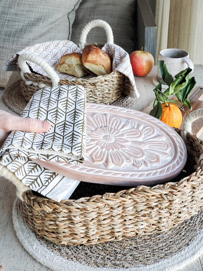 Bread Warmer & Basket Gift Set with Tea Towel - Flower - Shellcreations