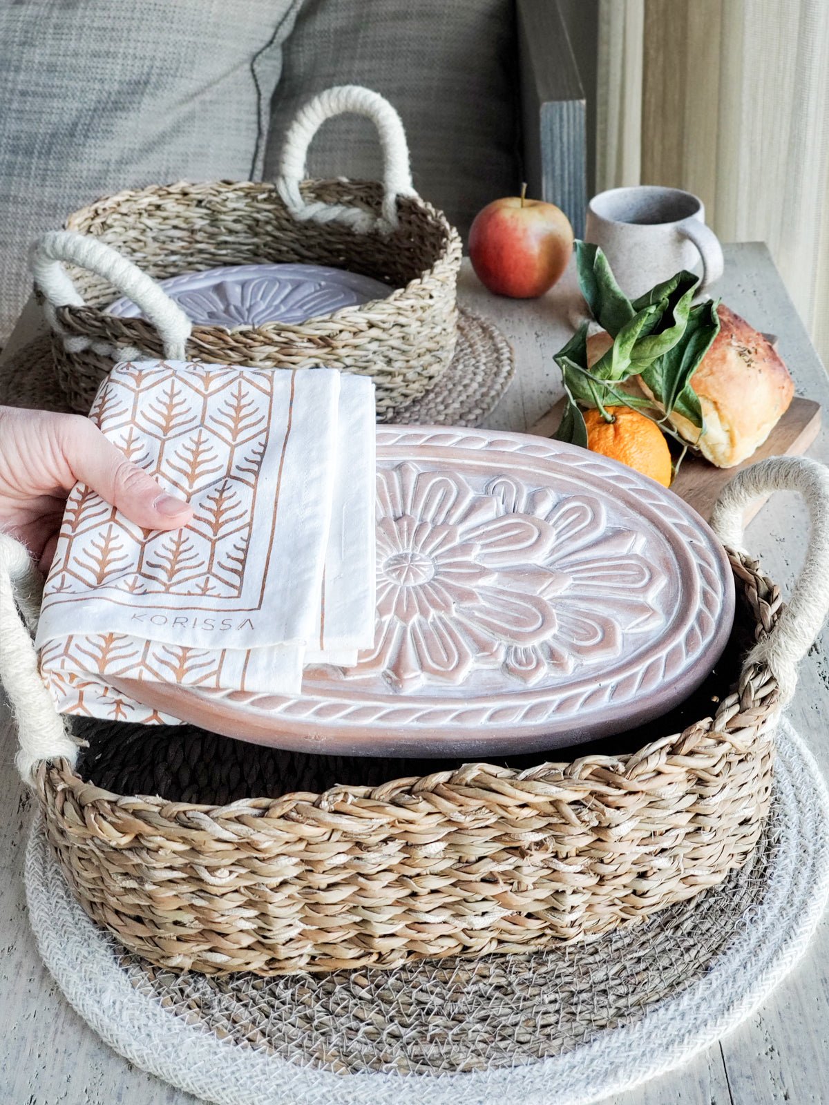 Bread Warmer & Basket Gift Set with Tea Towel - Flower - Shellcreations