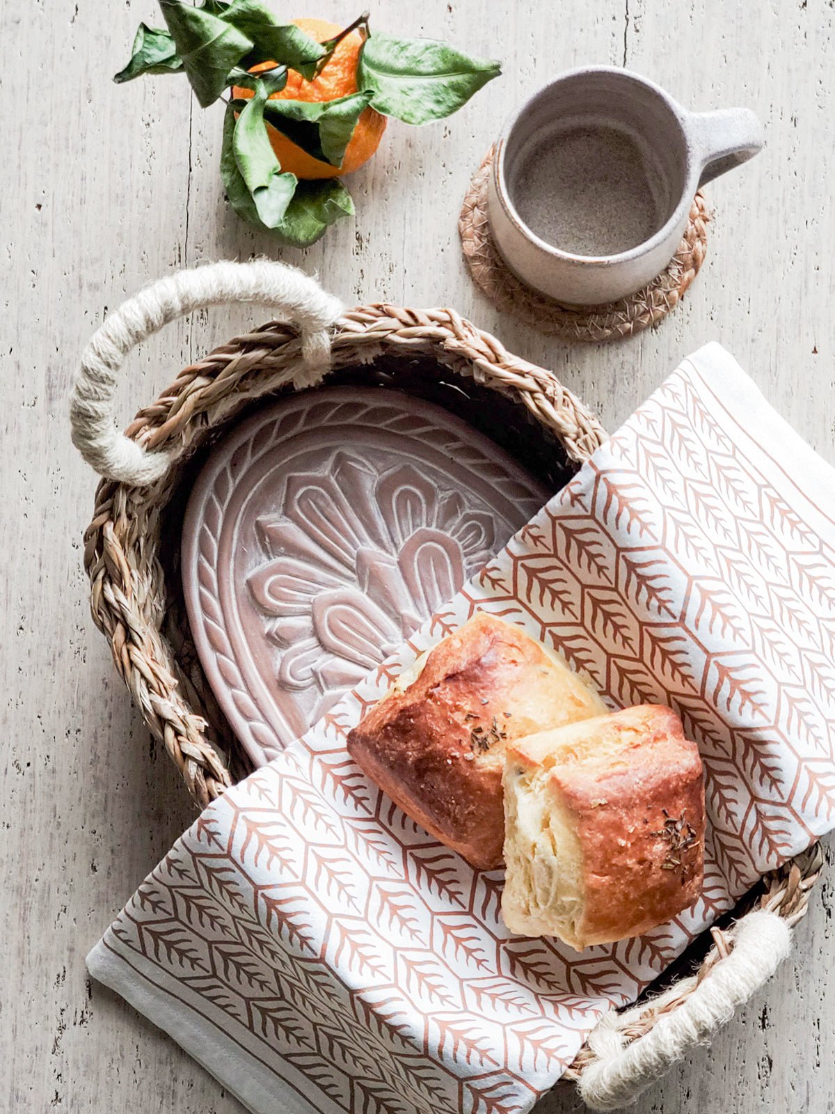 Bread Warmer & Basket Gift Set with Tea Towel - Flower - Shellcreations