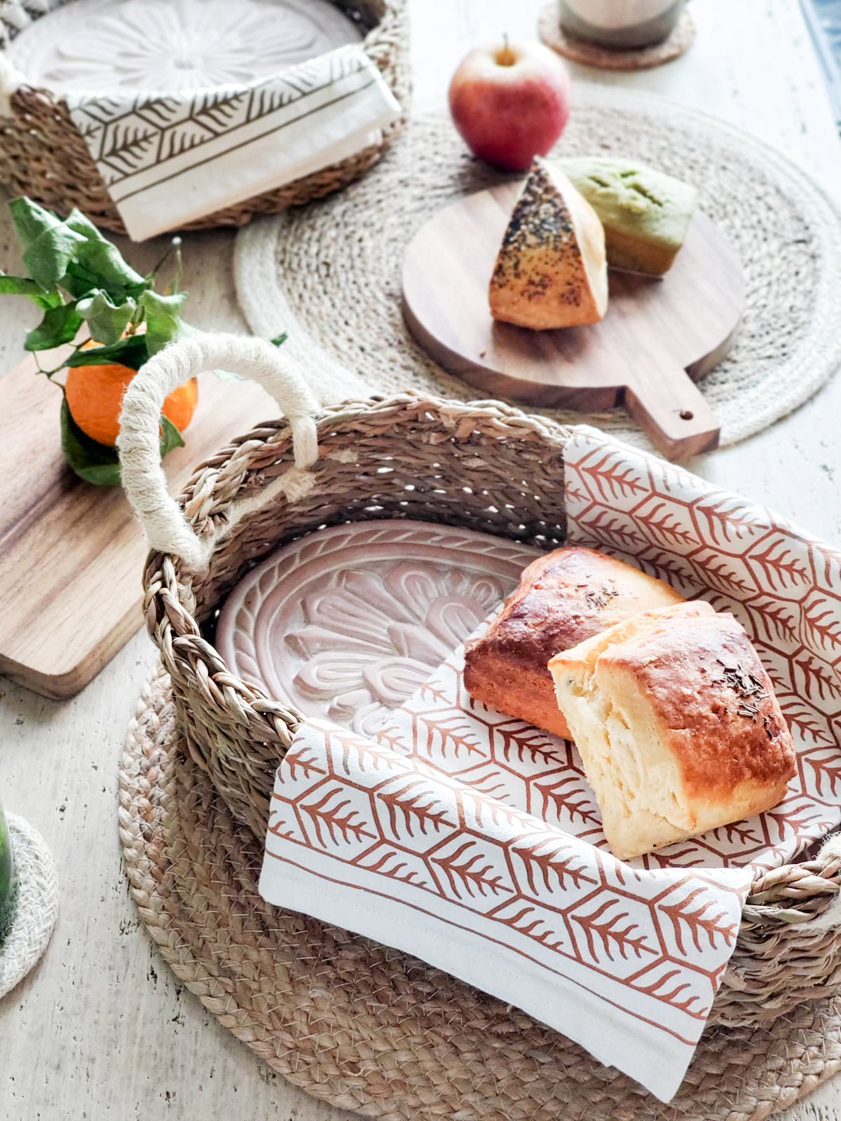 Bread Warmer & Basket Gift Set with Tea Towel - Flower - Shellcreations