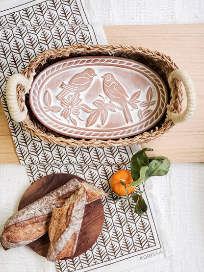 Bread Warmer & Basket Gift Set with Tea Towel - Lovebird Oval - Shellcreations