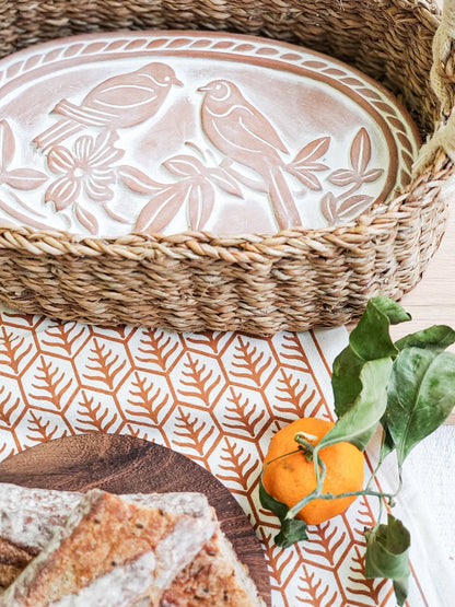 Bread Warmer & Basket Gift Set with Tea Towel - Lovebird Oval - Shellcreations