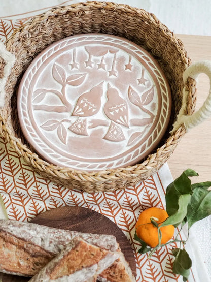 Bread Warmer & Basket Gift Set with Tea Towel - Lovebird Round - Shellcreations