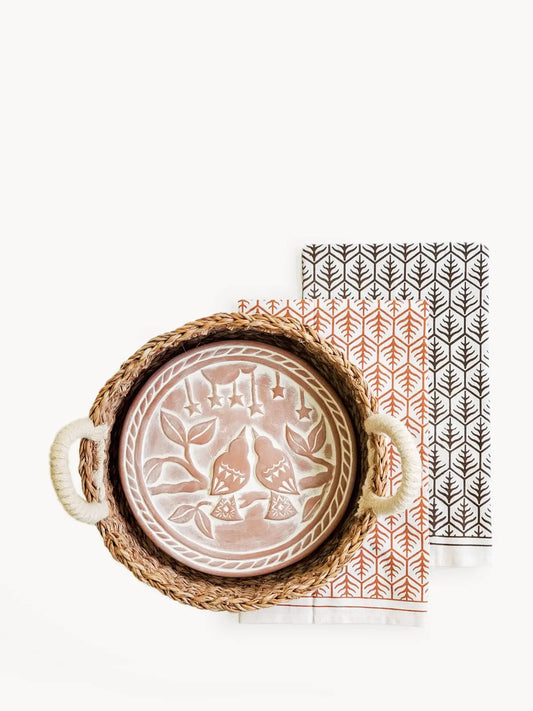 Bread Warmer & Basket Gift Set with Tea Towel - Lovebird Round - Shellcreations