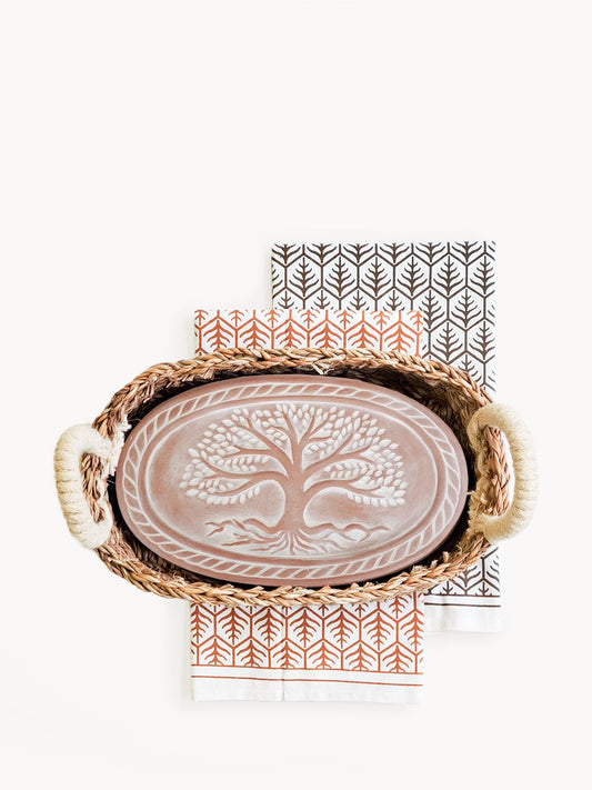 Bread Warmer & Basket Gift Set with Tea Towel - Tree of Life Oval - Shellcreations