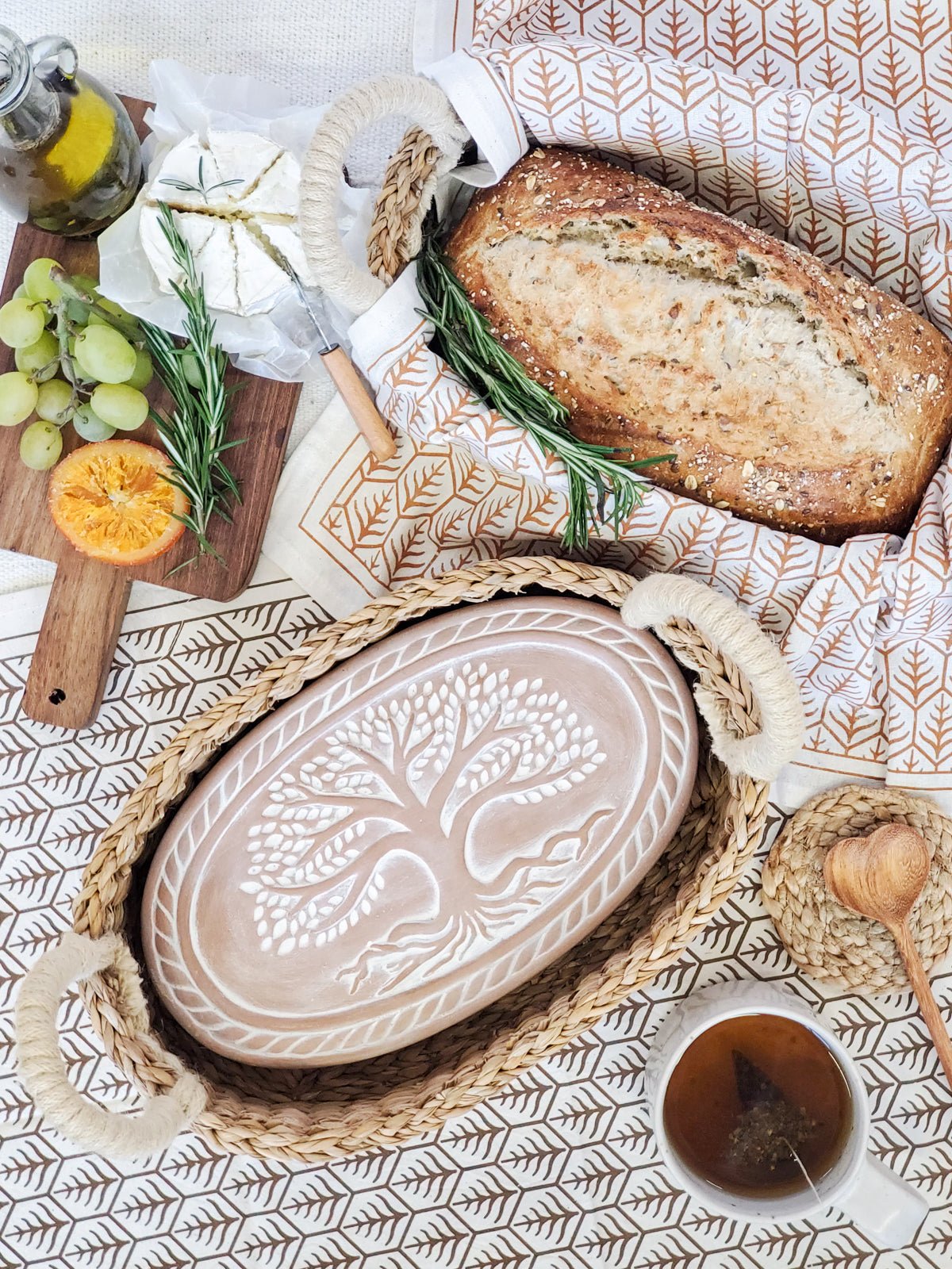 Bread Warmer & Basket Gift Set with Tea Towel - Tree of Life Oval - Shellcreations