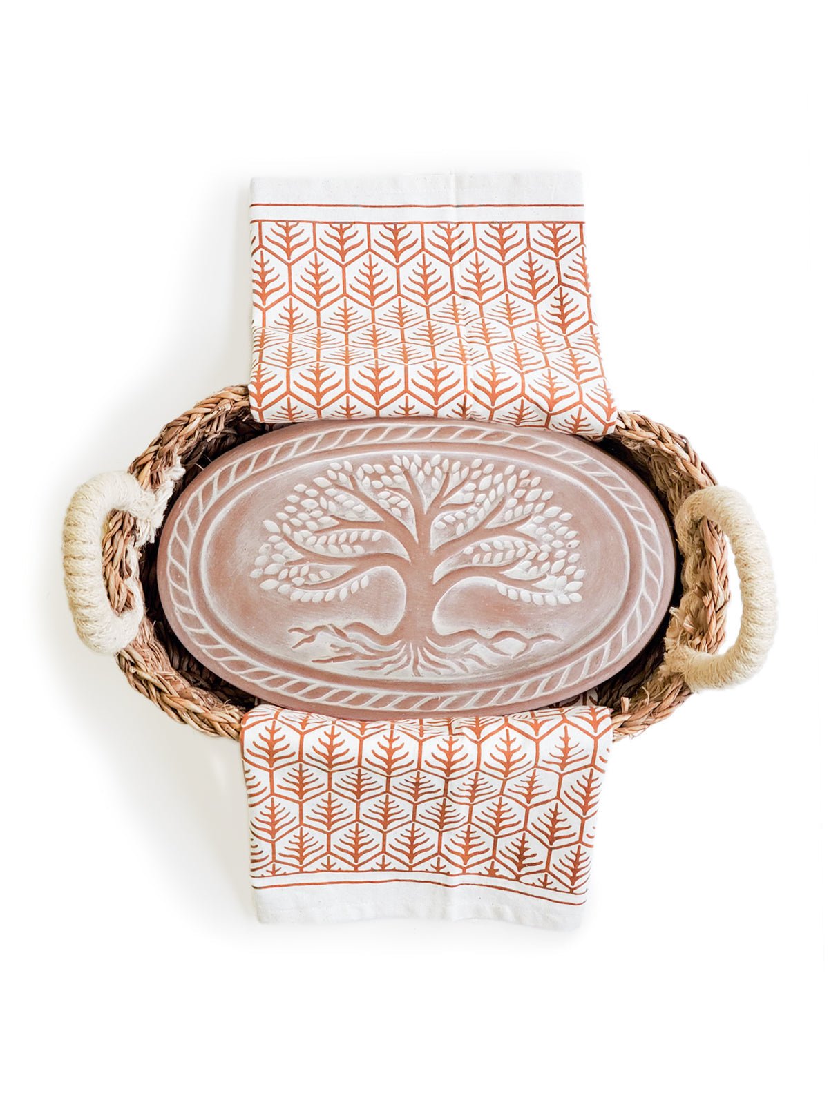 Bread Warmer & Basket Gift Set with Tea Towel - Tree of Life Oval - Shellcreations