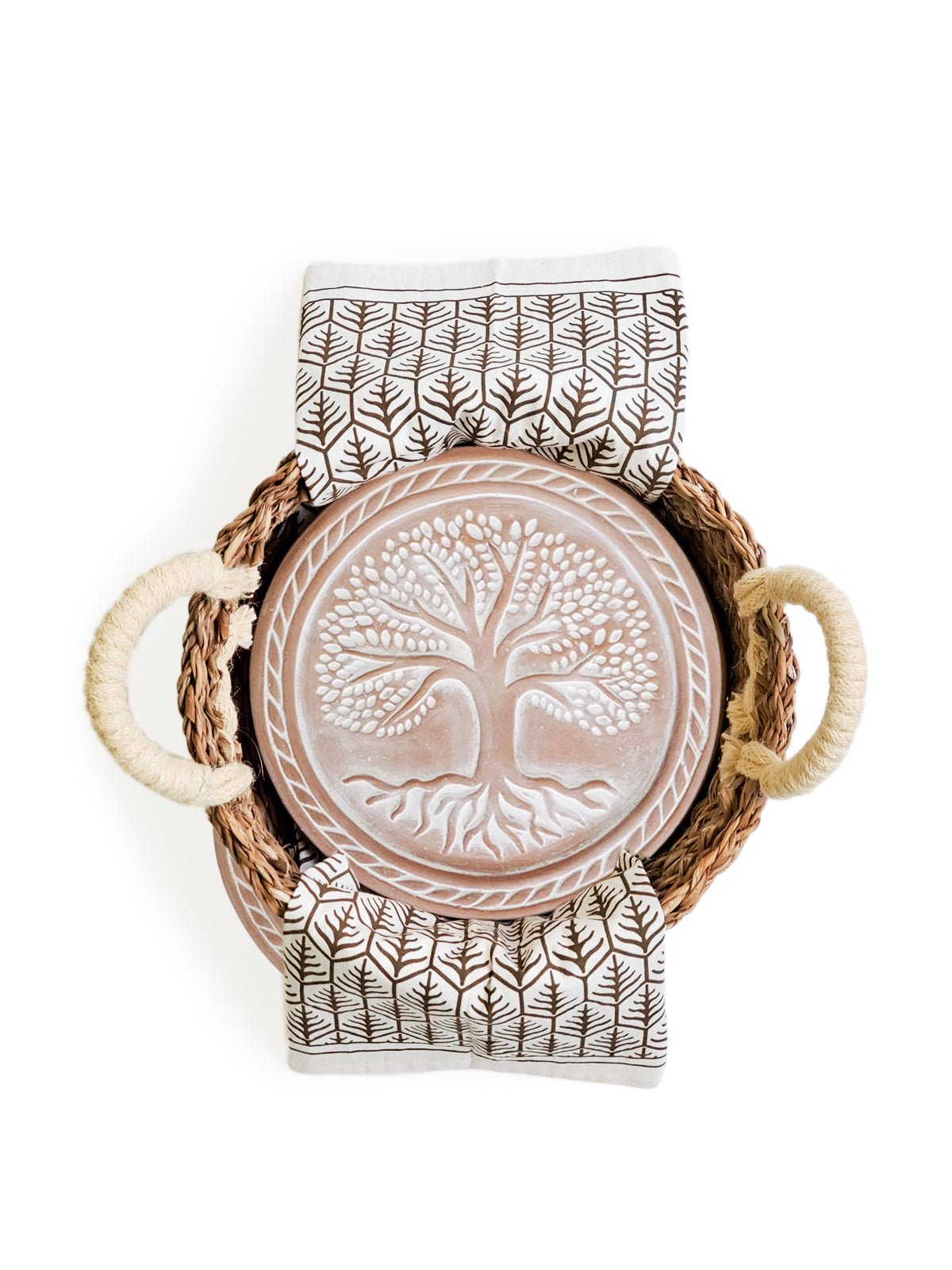Bread Warmer & Basket Gift Set with Tea Towel - Tree of Life Round - Shellcreations
