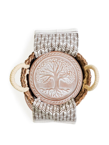 Bread Warmer & Basket Gift Set with Tea Towel - Tree of Life Round - Shellcreations