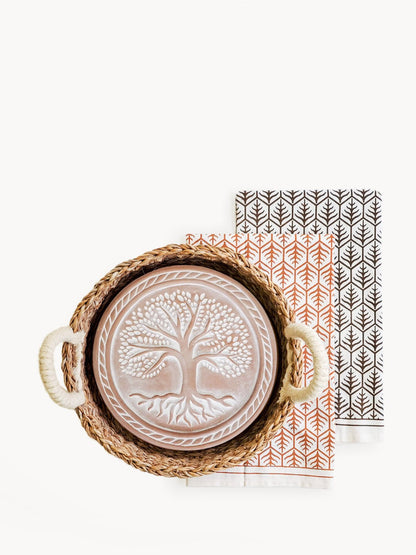 Bread Warmer & Basket Gift Set with Tea Towel - Tree of Life Round - Shellcreations