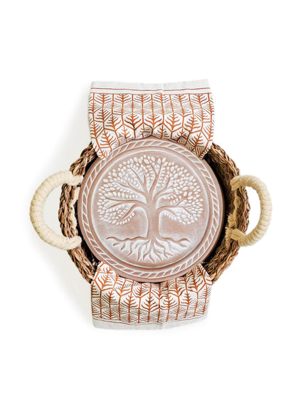 Bread Warmer & Basket Gift Set with Tea Towel - Tree of Life Round - Shellcreations