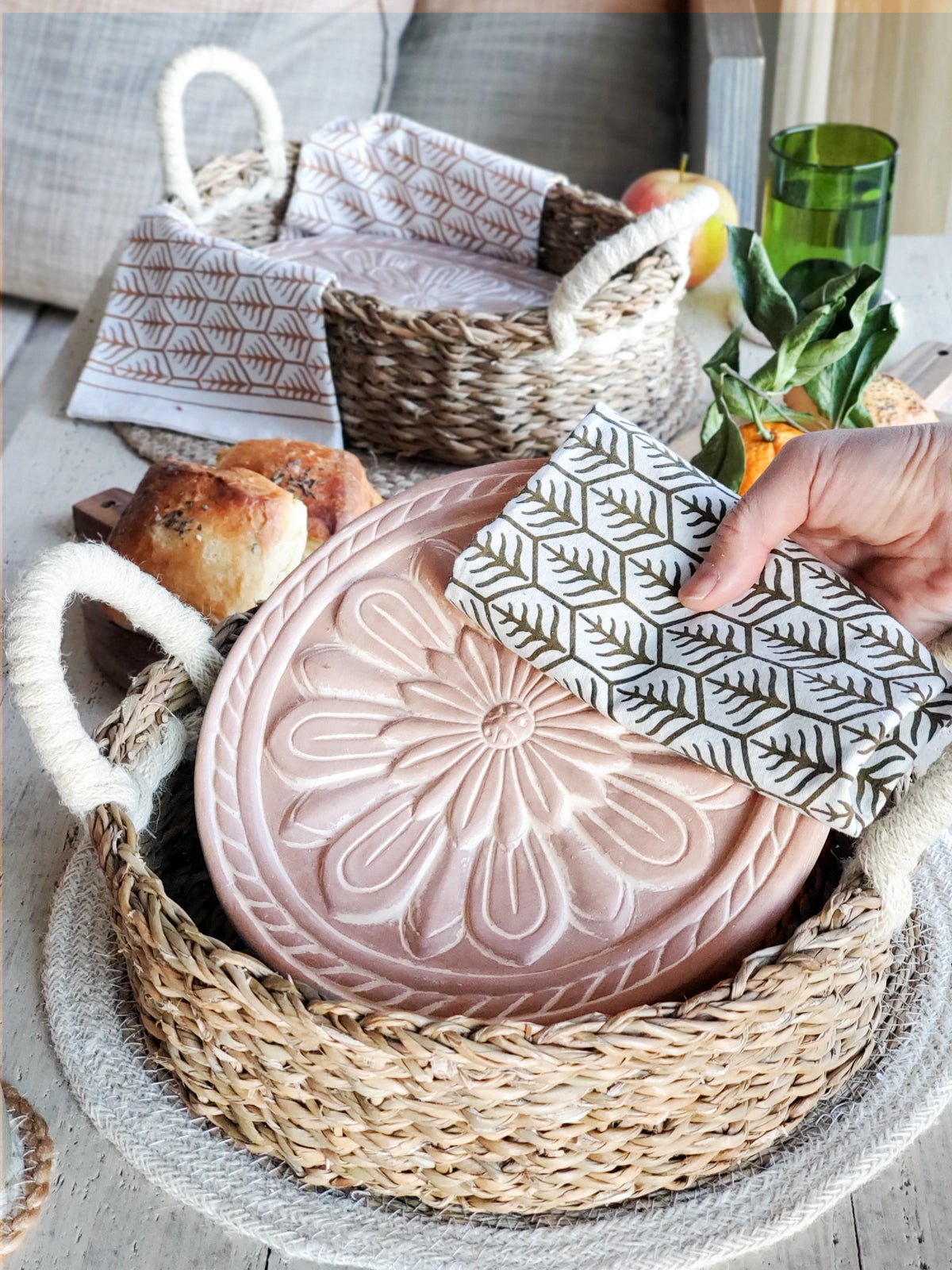 Bread Warmer & Basket Gift Set with Tea Towel - Vintage Flower - Shellcreations