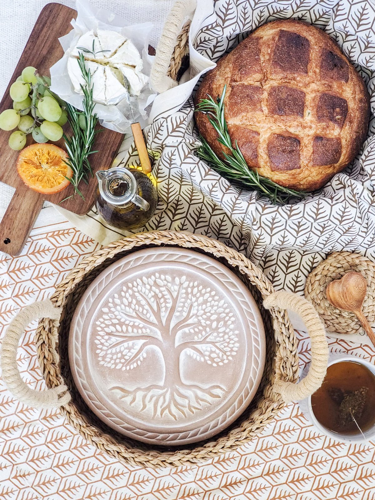 Bread Warmer & Basket - Tree of Life Round - Shellcreations