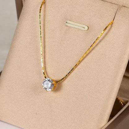 Bulk Golden Cubic Zirconia Pendant Chain Necklace 42+5CM 6mm Charms Jewelry Diamond Necklace - Shellcreations