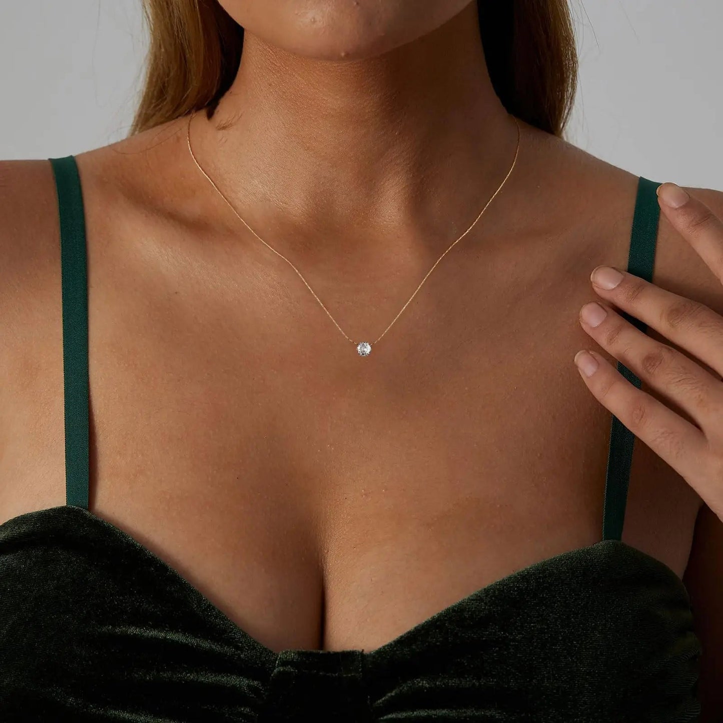 Bulk Golden Cubic Zirconia Pendant Chain Necklace 42+5CM 6mm Charms Jewelry Diamond Necklace - Shellcreations