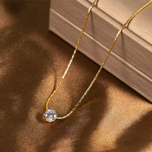 Bulk Golden Cubic Zirconia Pendant Chain Necklace 42+5CM 6mm Charms Jewelry Diamond Necklace - Shellcreations