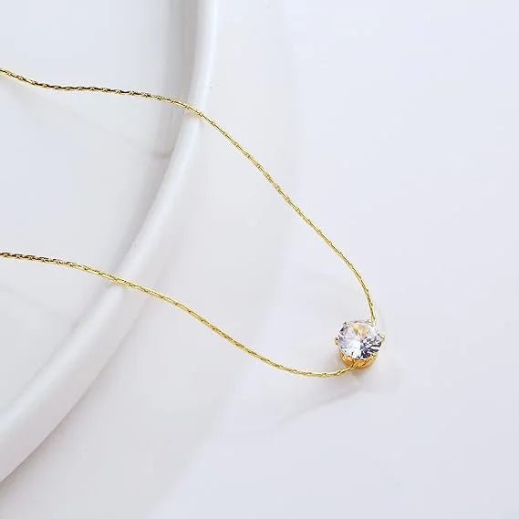 Bulk Golden Cubic Zirconia Pendant Chain Necklace 42+5CM 6mm Charms Jewelry Diamond Necklace - Shellcreations