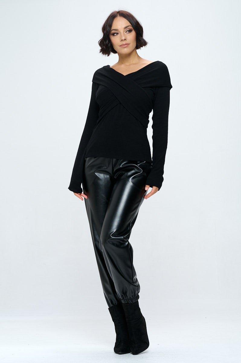 Cashmere Feel Brushed Knit Wrap Off Shoulder Top - Shellcreations