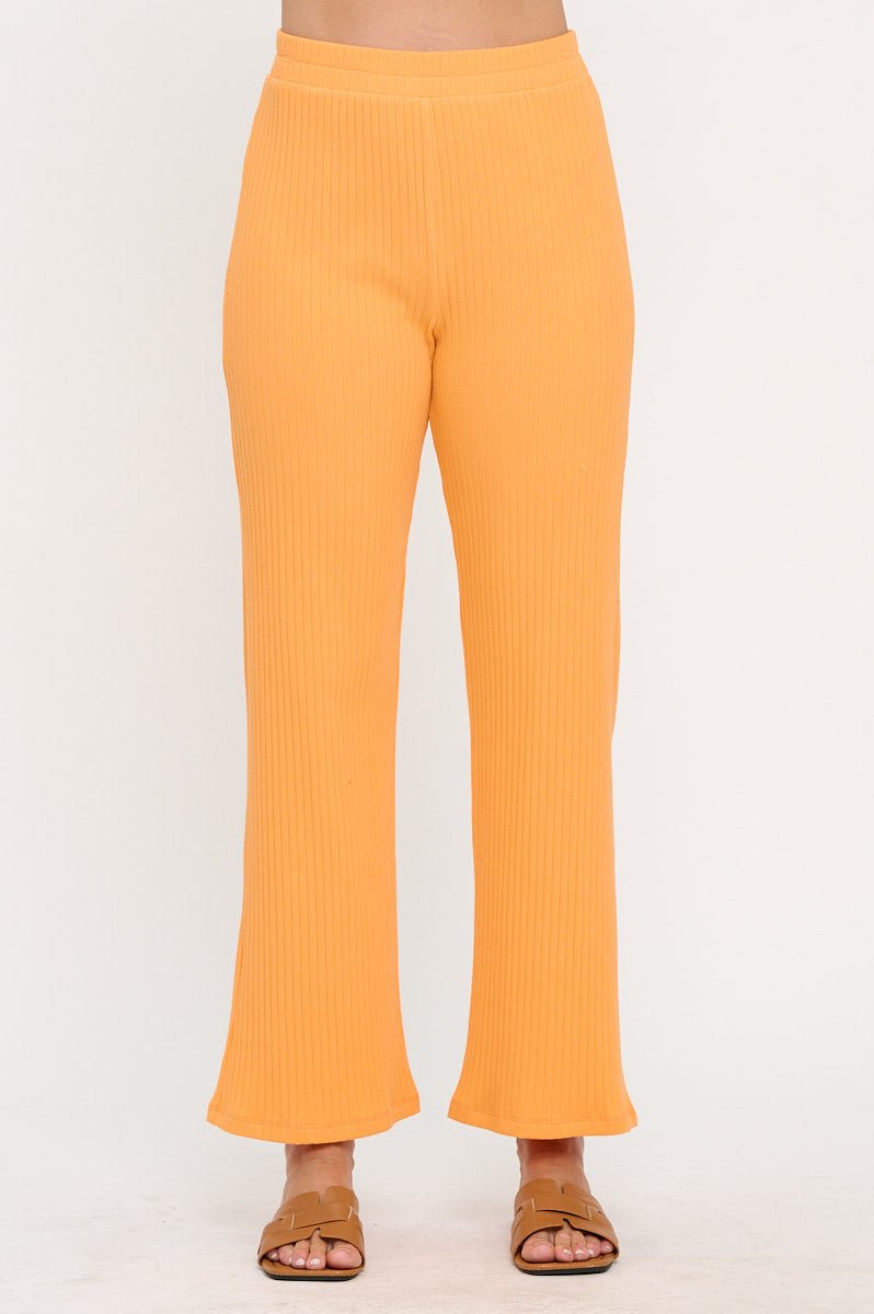 Cotton Rib Knit Straight Leg Pants - Shellcreations
