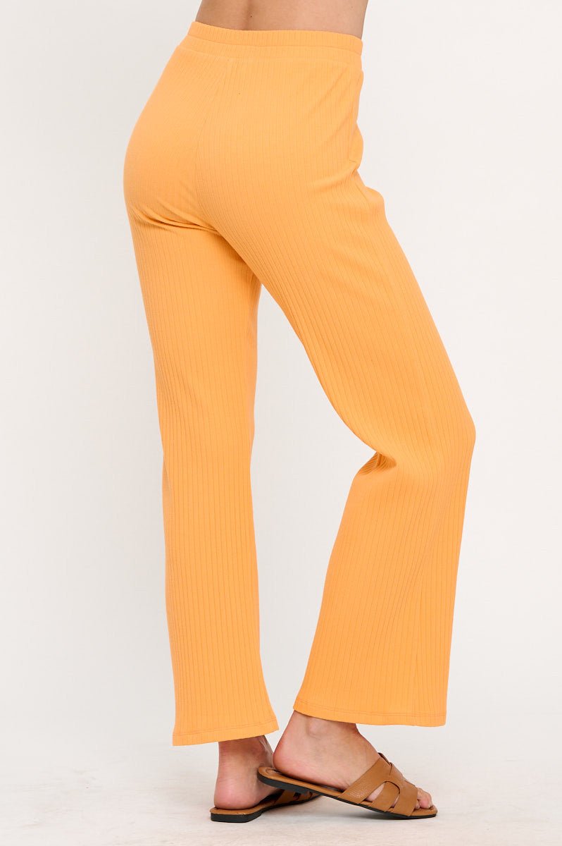 Cotton Rib Knit Straight Leg Pants - Shellcreations