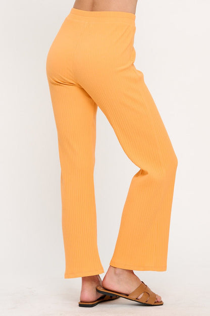 Cotton Rib Knit Straight Leg Pants - Shellcreations