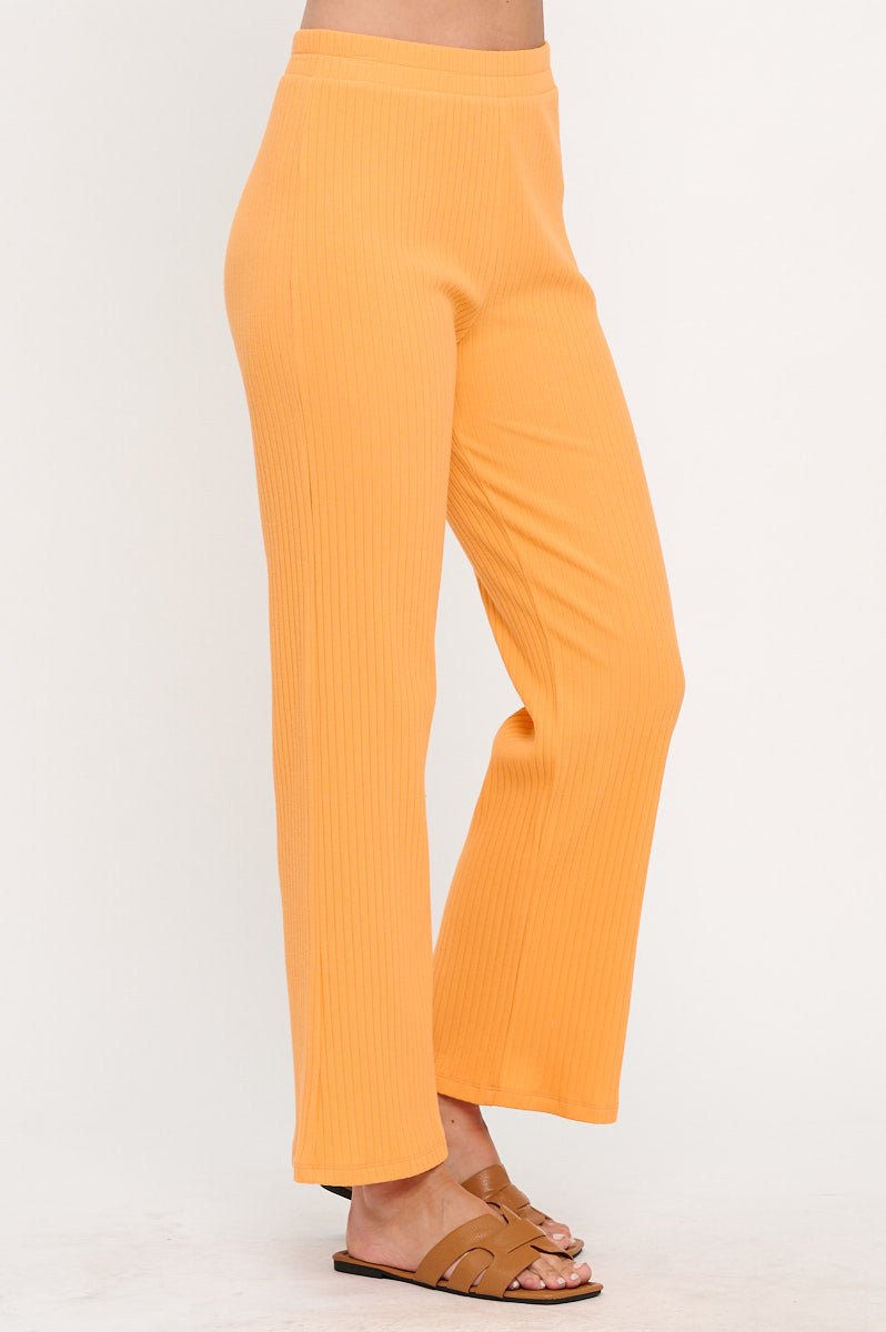 Cotton Rib Knit Straight Leg Pants - Shellcreations