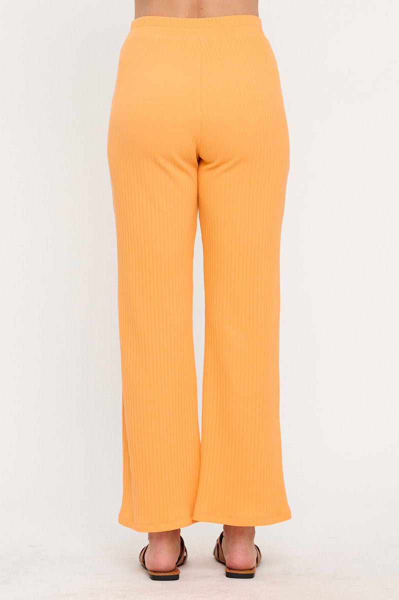 Cotton Rib Knit Straight Leg Pants - Shellcreations