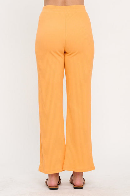 Cotton Rib Knit Straight Leg Pants - Shellcreations
