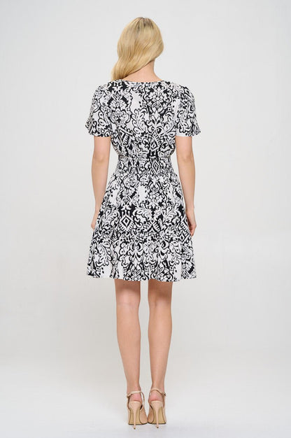 Cotton V neck Tiered Dress with Smock Waist - Shellcreations