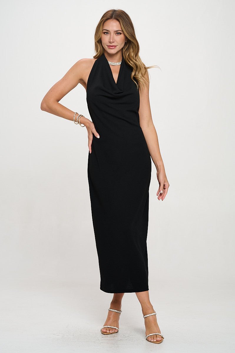 Cowl neck Open Back Bodycon Dress - Shellcreations