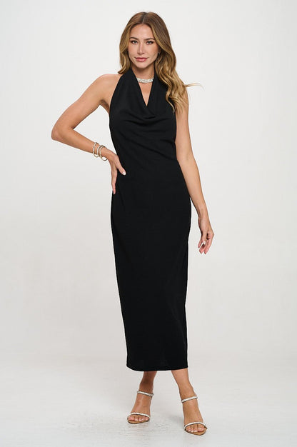 Cowl neck Open Back Bodycon Dress - Shellcreations