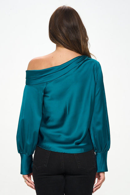 Dropped Shoulder Long Sleeve Satin Top - Shellcreations