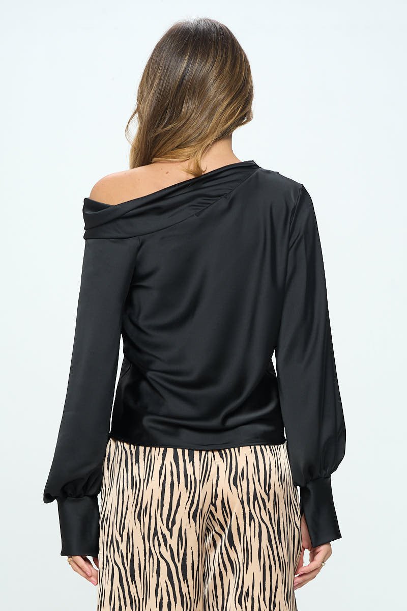 Dropped Shoulder Long Sleeve Satin Top - Shellcreations