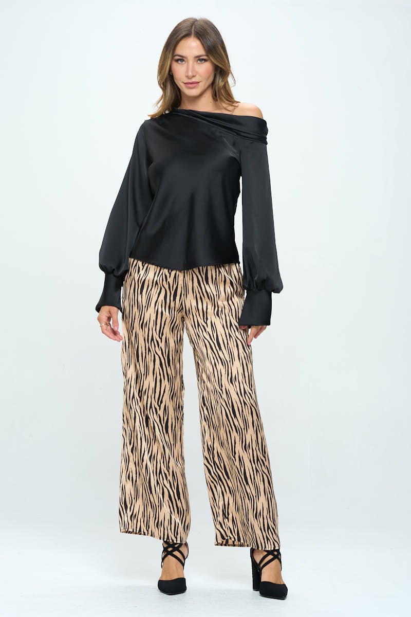 Dropped Shoulder Long Sleeve Satin Top - Shellcreations