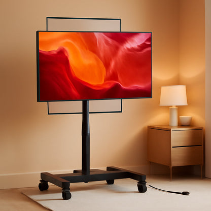 Rolling TV Stand with Power Outlet for 26-50 Inch Tvs up to 55 Lbs, Tilting Mobile TV Cart Portrait to Landscape, 8 Height Settings, Mobile TV Stand with Wheels, Max VESA 300X300Mm, PGTVMC19-0