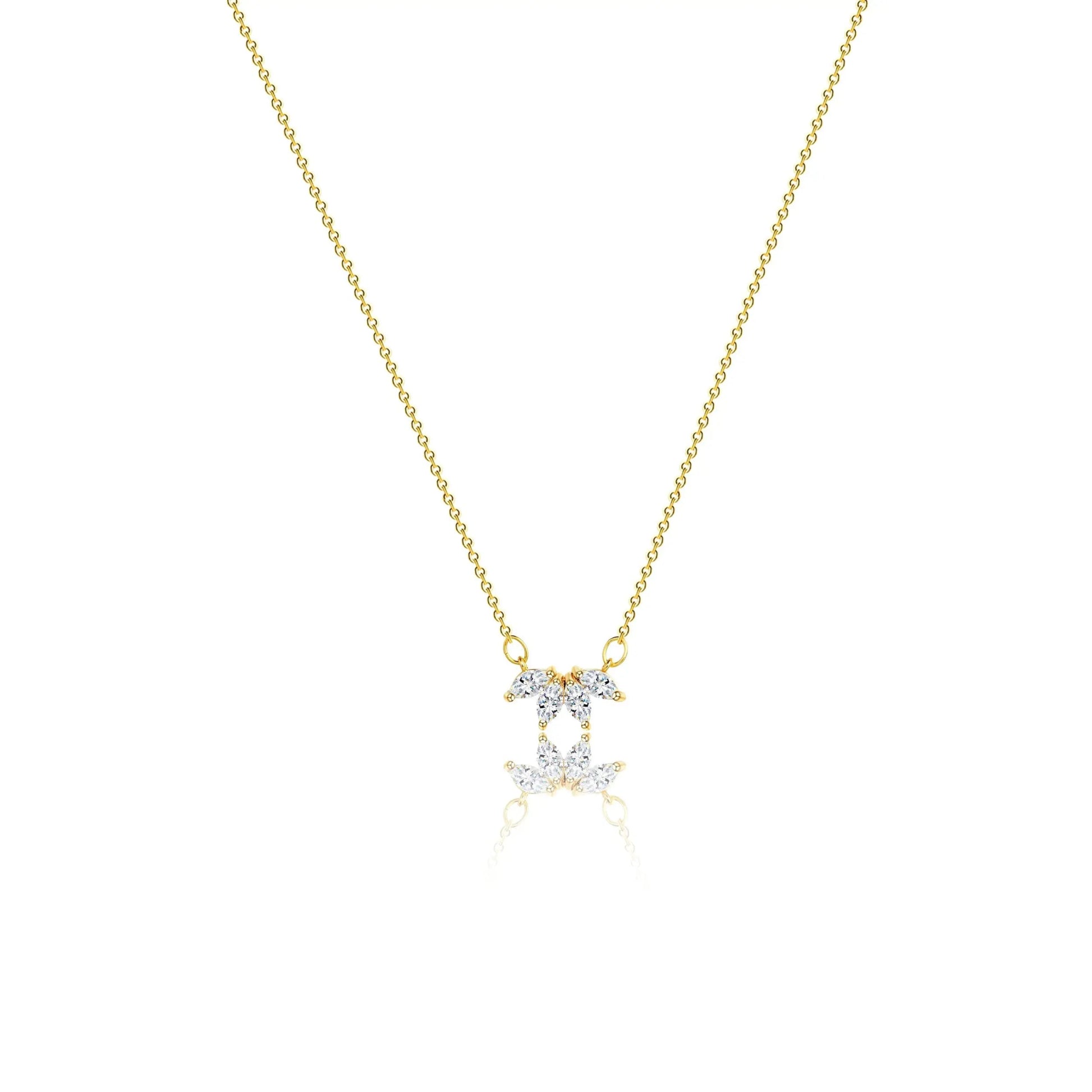 Fashion Golden Flower - shaped Zircon Necklace 42+5CM Brass Fine Jewelry Cubic Zirconia Pendant Necklace - Shellcreations