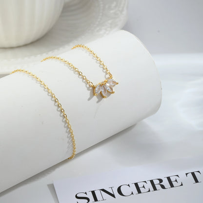 Fashion Golden Flower - shaped Zircon Necklace 42+5CM Brass Fine Jewelry Cubic Zirconia Pendant Necklace - Shellcreations