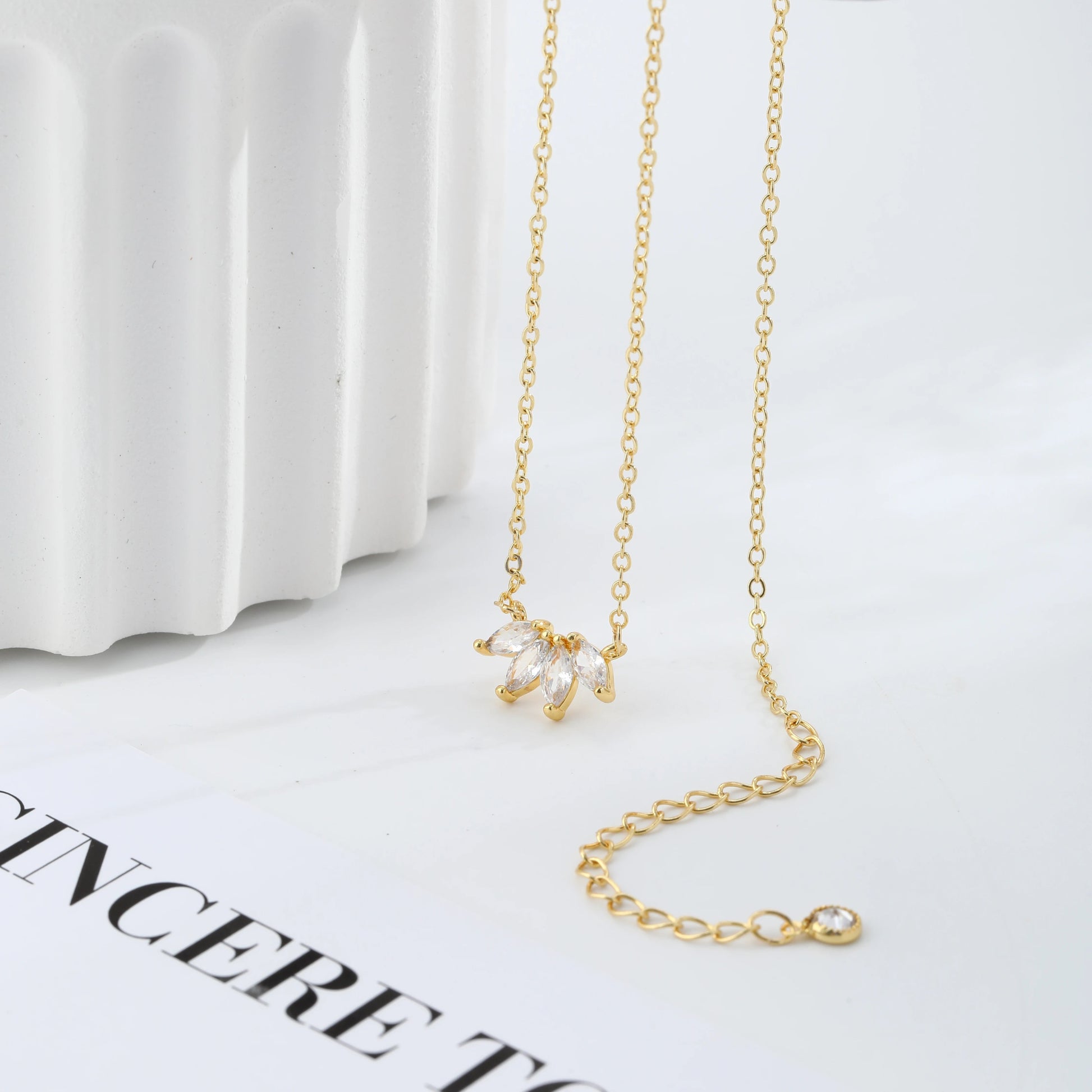 Fashion Golden Flower - shaped Zircon Necklace 42+5CM Brass Fine Jewelry Cubic Zirconia Pendant Necklace - Shellcreations
