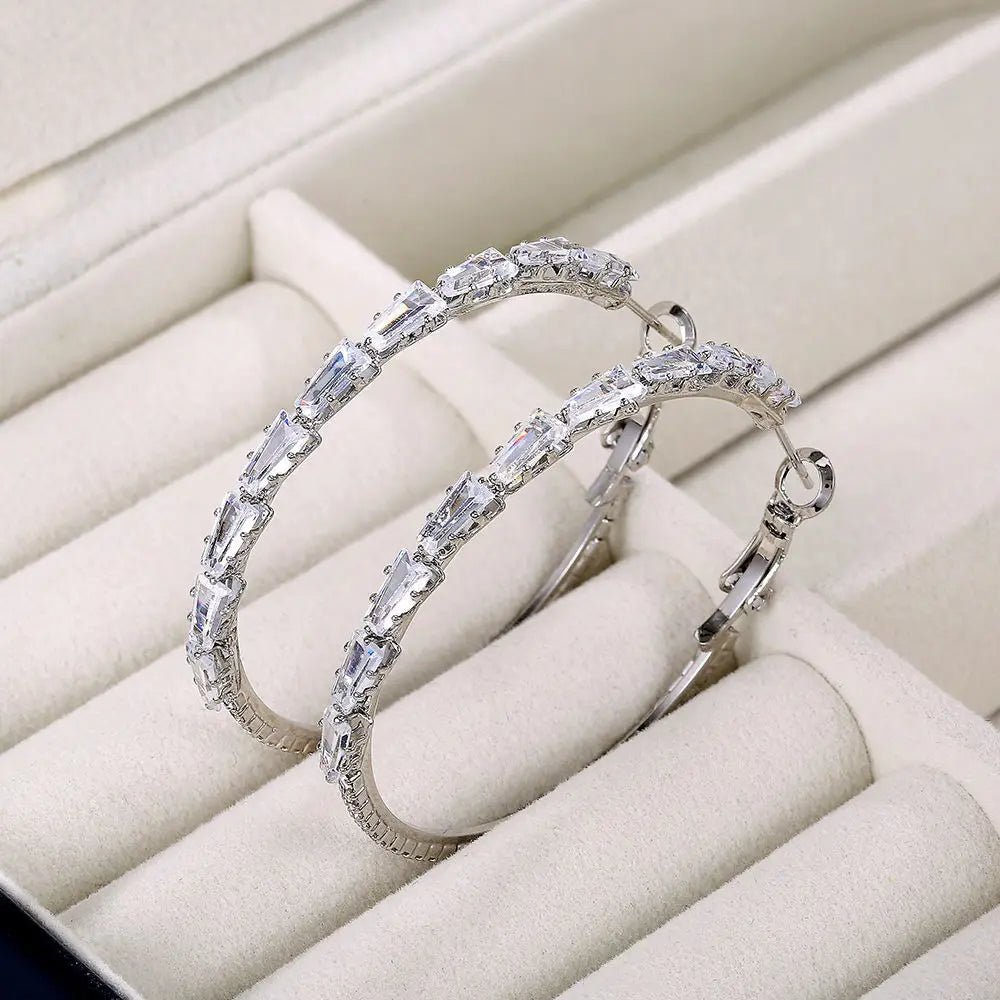 FCJ European and American Ladies Earrings with Zircon Simple Gold Big Fashionable Design - Shellcreations