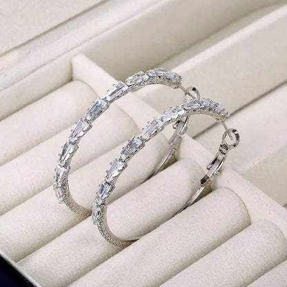 FCJ European and American Ladies Earrings with Zircon Simple Gold Big Fashionable Design - Shellcreations