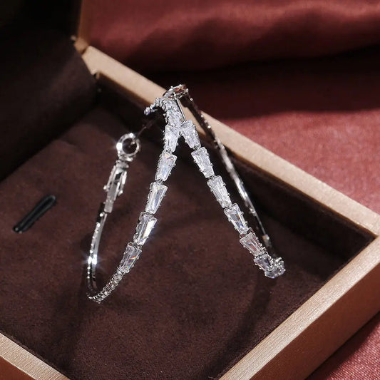 FCJ European and American Ladies Earrings with Zircon Simple Gold Big Fashionable Design - Shellcreations