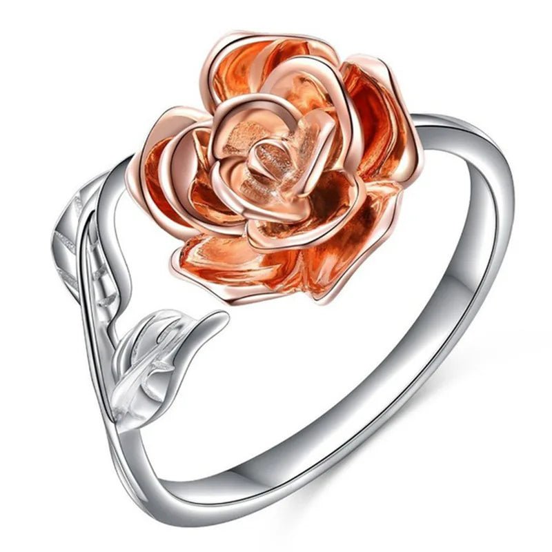 FCJ Romantic Adjustable Ring 18K Rose Gold Plated Alloy Fashion Ring Trendy Hip - Hop Inlay Style Number Shape - Shellcreations