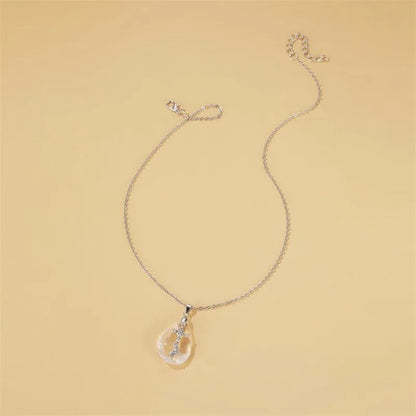 FCJ Simple Temperament Necklace Wild Drop Pendant Rhodium Plated Rose Gold Platinum Freshwater Featuring Zircon Diamond Chains - Shellcreations