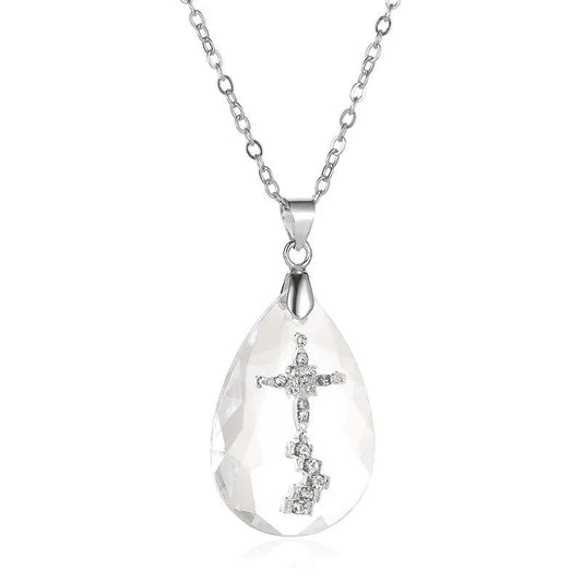 FCJ Simple Temperament Necklace Wild Drop Pendant Rhodium Plated Rose Gold Platinum Freshwater Featuring Zircon Diamond Chains - Shellcreations