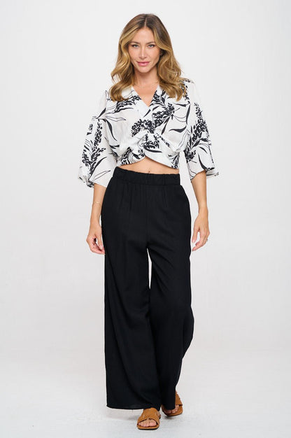 Floral Print Mid Sleeve Top with Front Twist - Shellcreations