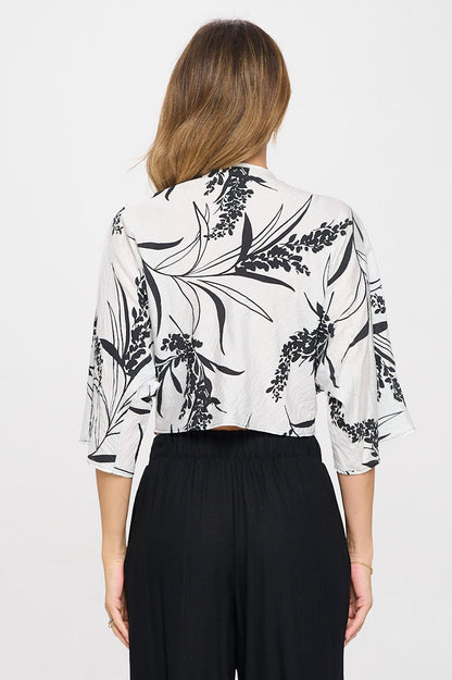 Floral Print Mid Sleeve Top with Front Twist - Shellcreations