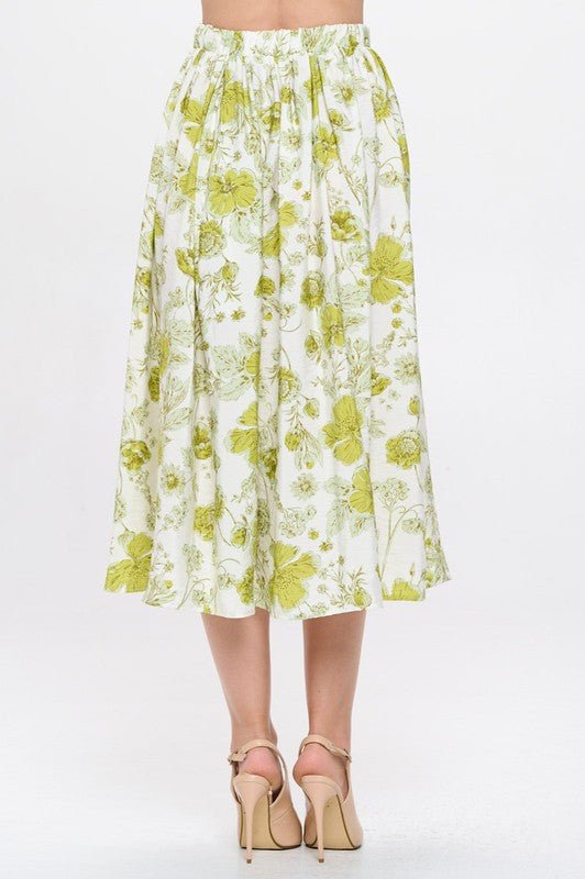 Floral Print Midi Skirt with Pockets - Shellcreations
